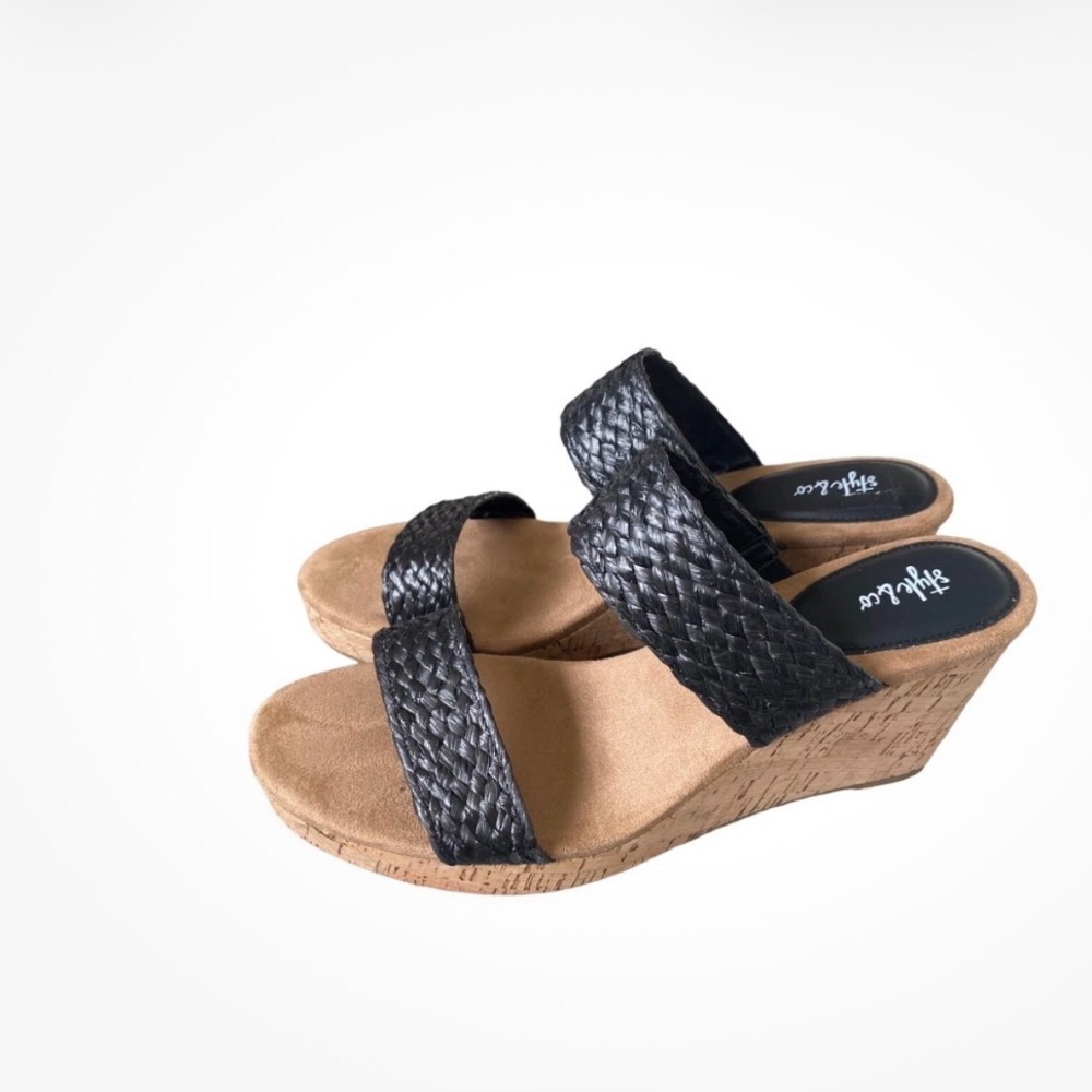 Style & Co Women’s Daliaa Faux Leather Woven Wedge Sandals Black Size 11 NIB